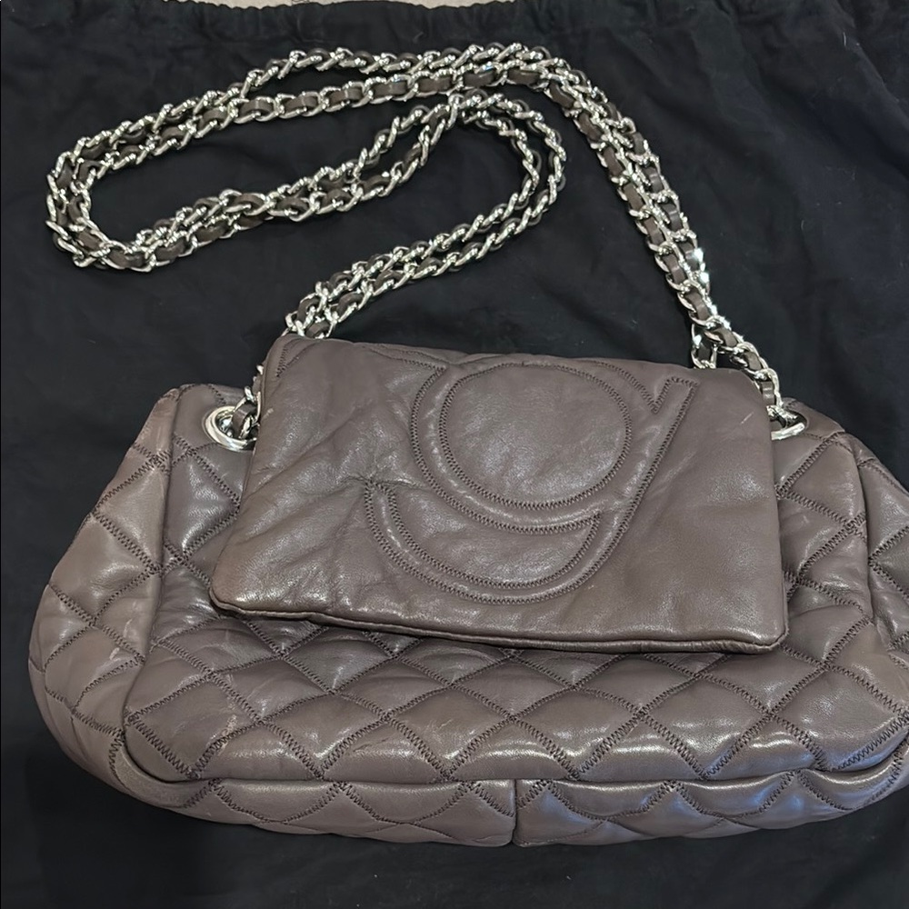 Purificación Garcia Brown Quilted Shoulder Bag with Chain Strap